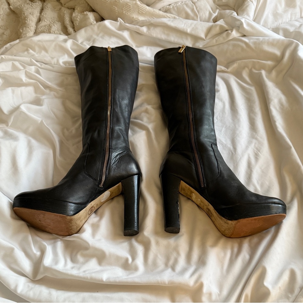 MICHAEL KORS Black Leather Tall Boots Women Size 9 - Picture 6 of 16